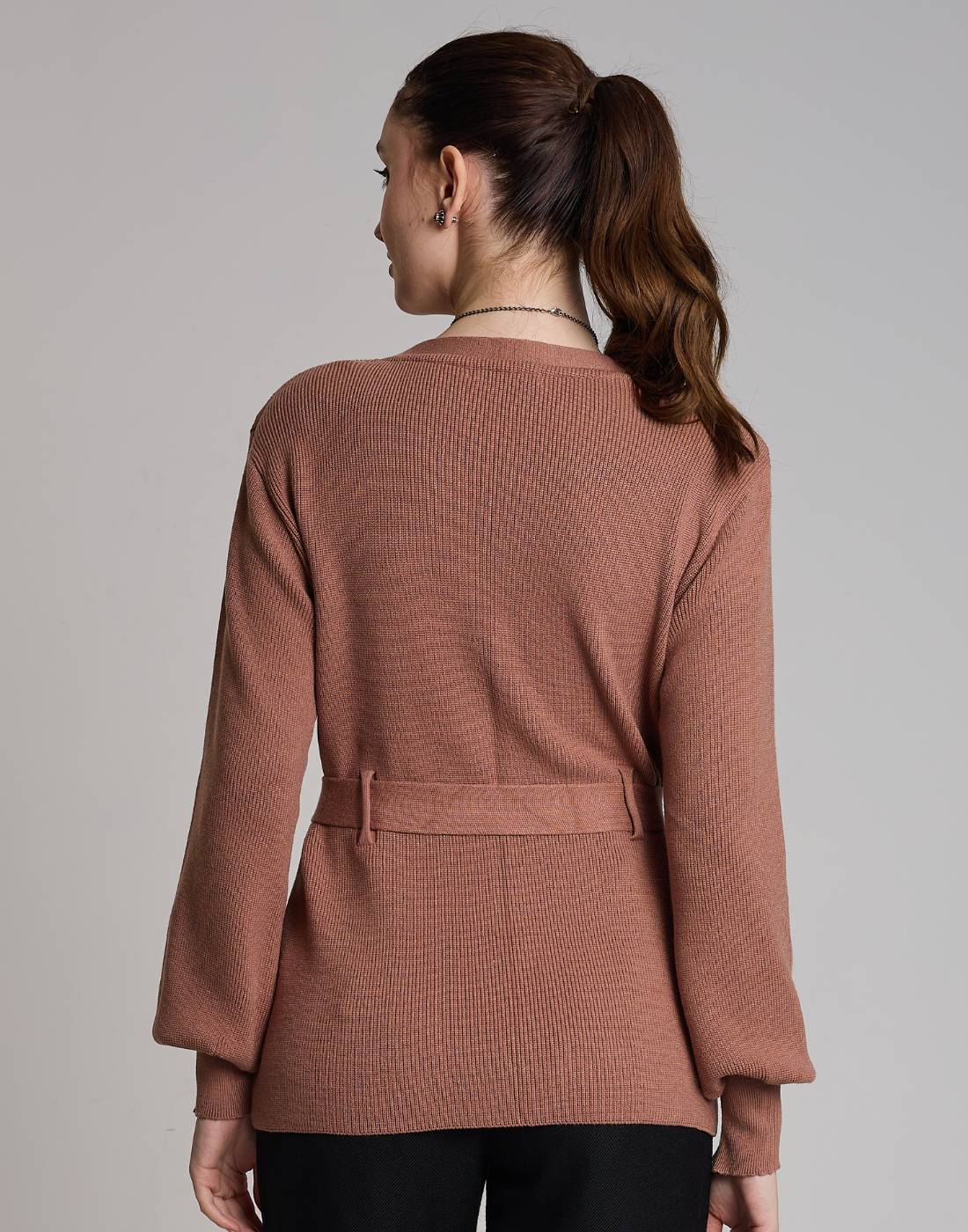 Casaco de Tricot com Faixa Softline Bege Aurora