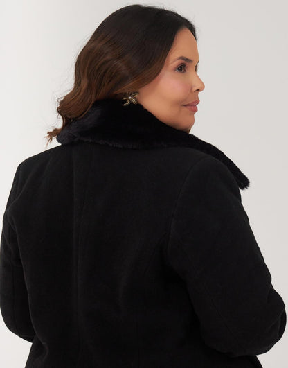 Casaco Lã Natural Gola Pelo Bérgamo Preto