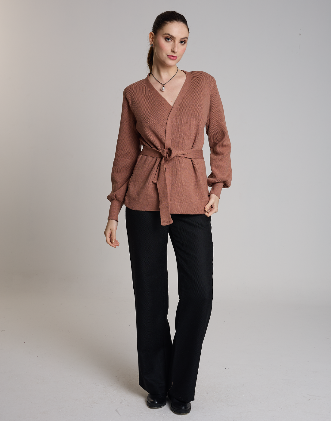 Casaco de Tricot com Faixa Softline Bege Aurora