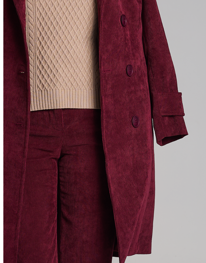 Trench Coat Veludo Cotelê Vinho